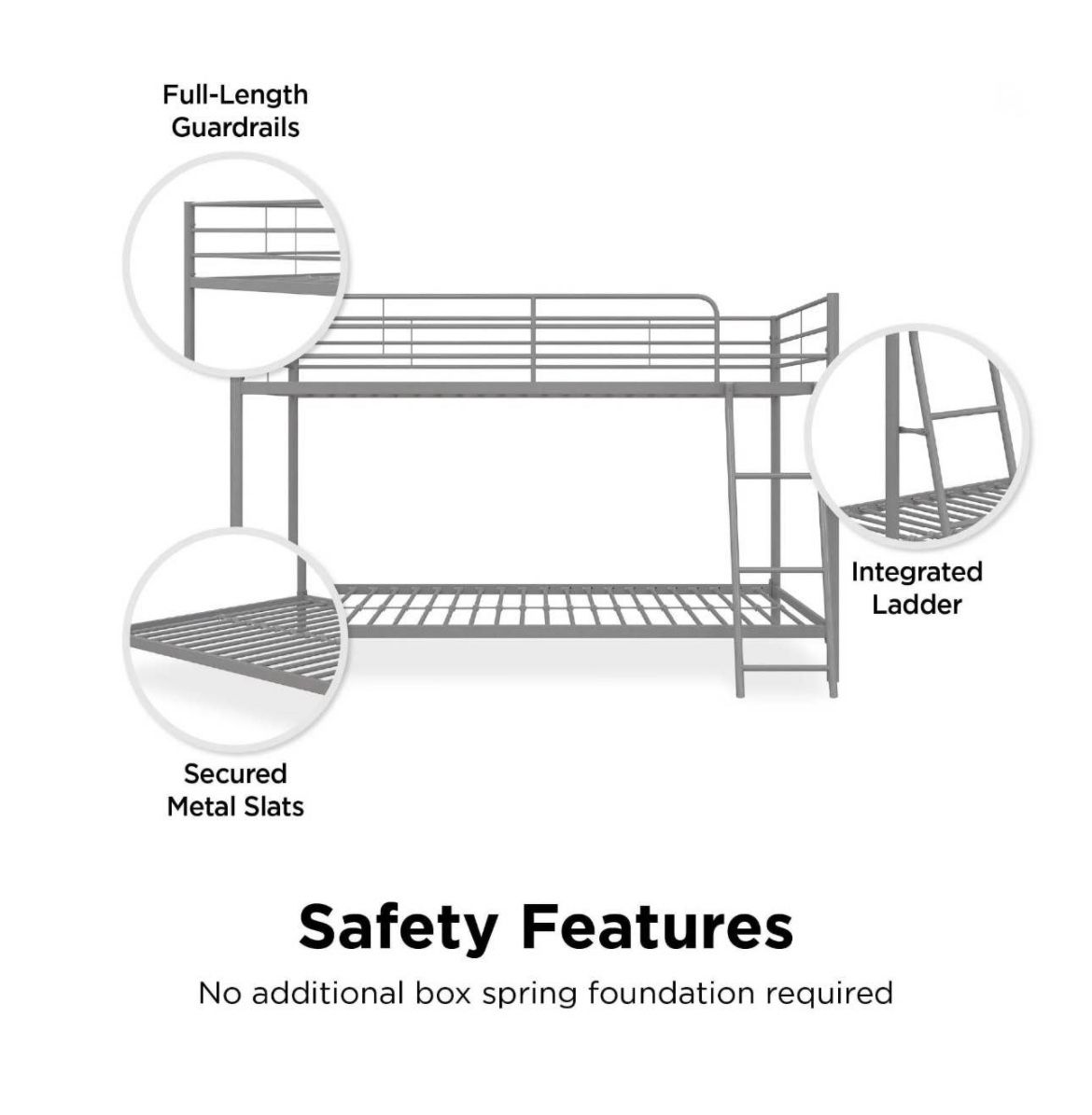 Twin over Twin Low Profile Junior Bunk Bed, Silver