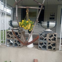 Antique Concrete Flower Pots. Matching Set