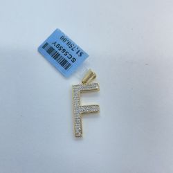 New 10k Solid Gold Diamond Letter F Pendant 