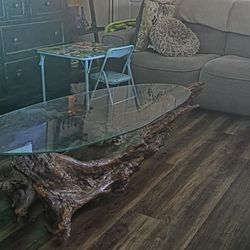 Driftwood & glass coffee table