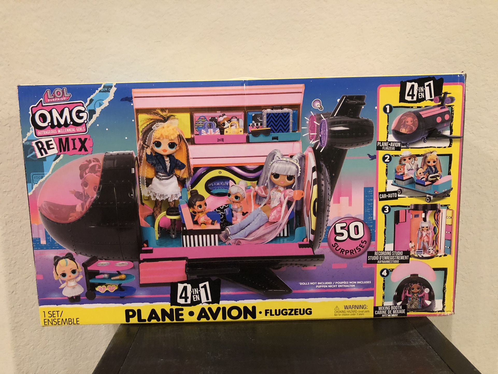 LOL Surprise OMG Remix 4 In 1 Plane Playset With Music Recording Studio Mixing Booth And 50 Surprises