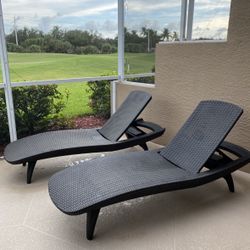 Pair Of Pacific Grey All-Weather Adjustable Resin Patio Chaise Lounger 