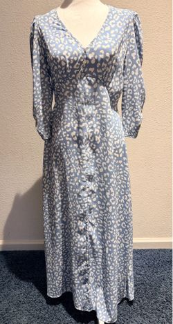 Blue Leopard Print Button-Front Midi Dress
