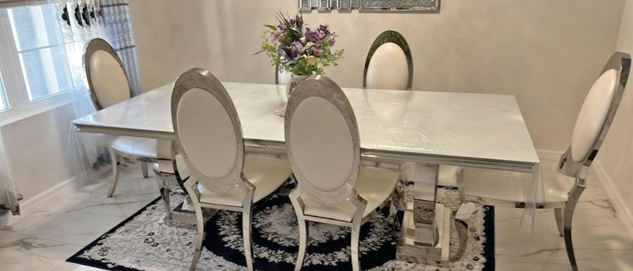 ALL WHITE & CHROME DINING SEt large