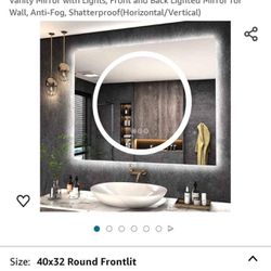 VANLIO 40x32 LED Lighted Mirror for Bathroom, Dimmable Vanity Mirror with Lights, Front and Back Lighted Mirror for Wall, Anti-Fog, Shatterproof(Horiz