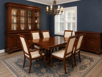 Six Chair Dining Table Table Hutch and buffet