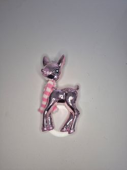 Pink Metallic Deer Christmas Ornament Glitter Scarf Rhinestone Holiday Decor