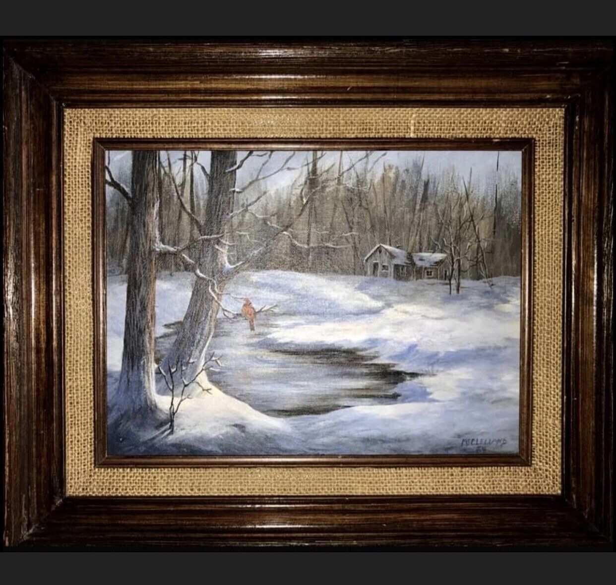 Original Vintage Country Winter Scene Oil Painting Signed Norma Mcclelland 17x14