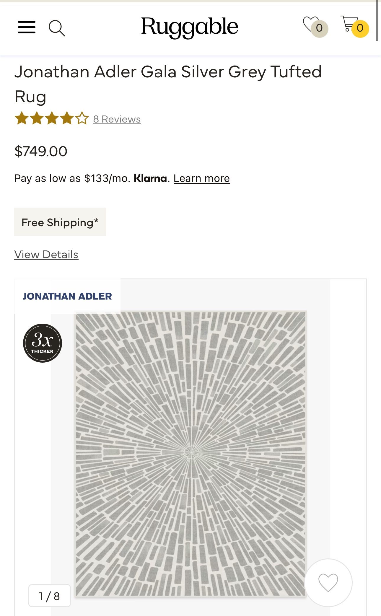 Jonathan Adler Gala Silver Grey Tufted Rug 8x10