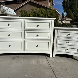 White Bassett Solid Wood Dresser Chest of Drawer and Nightstand Furniture Set Originally $2,000