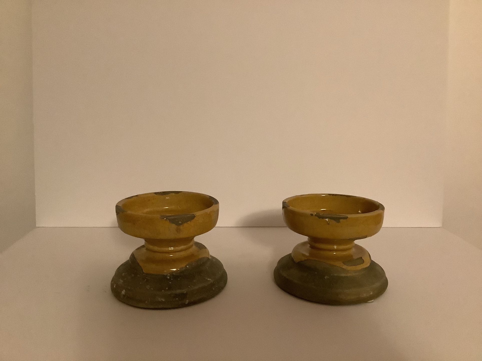 Pottery Barn Tuscan Glaze - Small Pillar Candle Holder 4”2 Pc