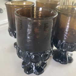 Vintage Brown Cup Glass Goblet Pedestal Heavy Thick