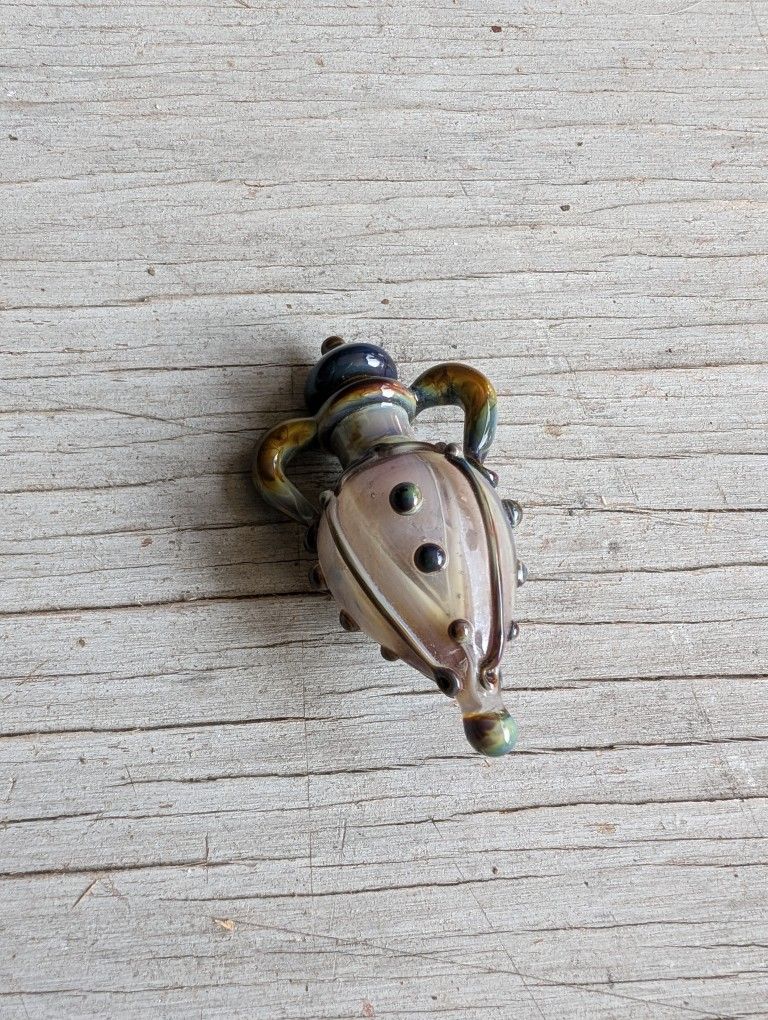 Handmade Hand Blown Lachrymatory Vial Iridescent Brown/Green