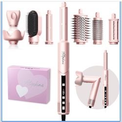 8-in-1 Hair Dryer Brush & Hot Air Styler, 110,000 RPM Blow Dryer Brush Foldable LCD Display, 4 Heat Settings Auto Curler Fast Drying Curling Straighte