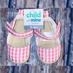 New Infant & Baby Girl Size 0-3 Month Pink Gingham Crib Shoes