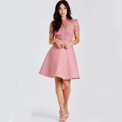 New! LITTLE MISTRESS Fit & Flare Dress Alanis Blush Lace Mini Skater‎ 6 Zipper