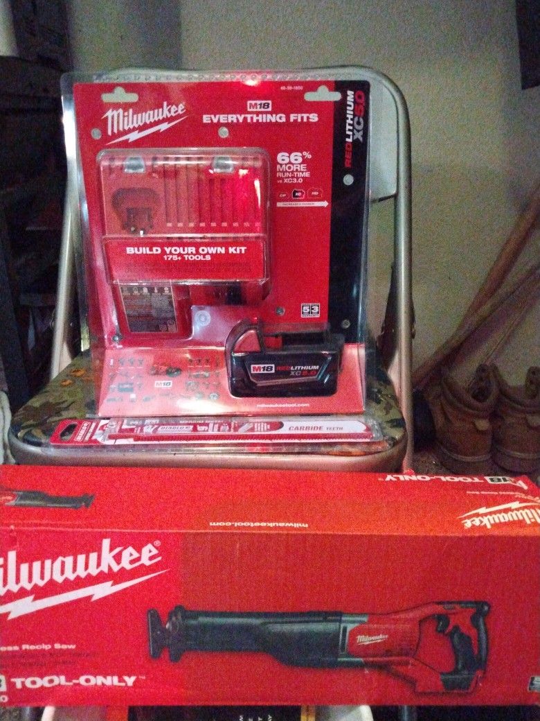 Milwaukee Sawzal Tool, Battery Pack Kit And Blades