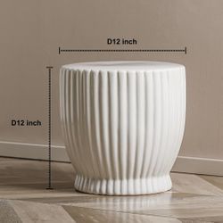 New | Ceramic Stool Garden Decorative: White Ceramic Stool Striped Drum Shape for Indoor Outdoor Decor - Ceramic Tabouret for Living Room Patio 