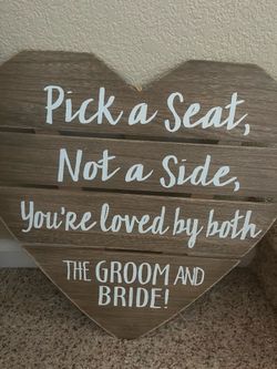 Wooden heart wedding sign