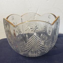 Vintage Holiday Candy Glass Bowl With Gold Trim