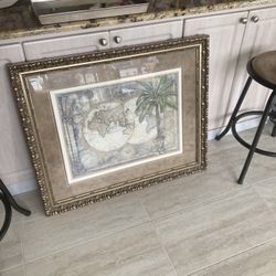 NEW Framed  WORLD VIEW ART 36 X 30 X 2”double Matted 