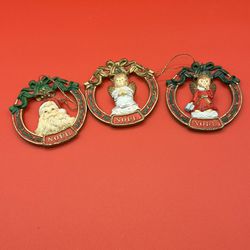 Vintage Noel Angels With Wreath Christmas Tree Ornaments (3) 