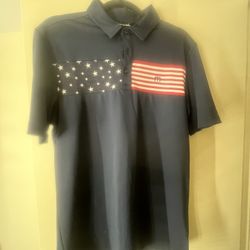 Travis Mathew Mens L Navy USA Flag Stripe Performance Stretch Polo Short Sleeve