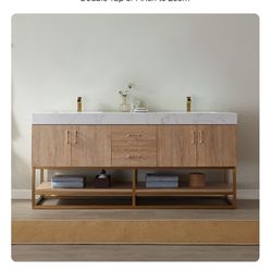 Vinnova Alistair 72 in. W x 22 in. D x 33.9 in. H Bath Vanity in Oak with White Stone Vanity Top with Basin