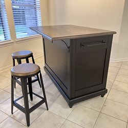48” Kitchen Island with 2 Stools – Storage + Seating – $325 OBO