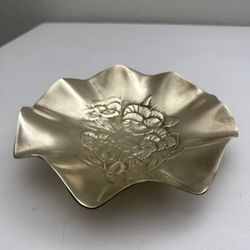 Vintage Cottage Core Brass Scallop Brass Dish Bowl Floral Tray