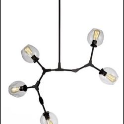 Organic 5-Light Black Metal and Clear Glass Chandelier. RETAIL $460