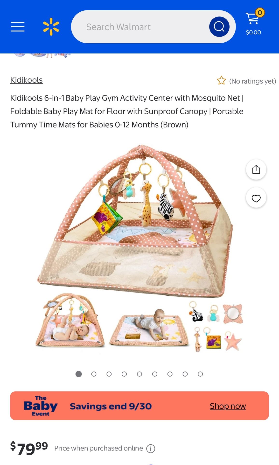 Kidikools 6-in-1 Baby Play Gym Activity Center With Mosquito Net.