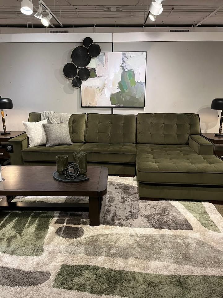 Brand New Contemporary Large Sectional w/Chaise in rich olive color
