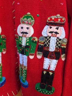 Ugly Christmas Nutcracker Cardigan Sweater by Tiara Sequin and Beaded Applique. Heavy duty  XL