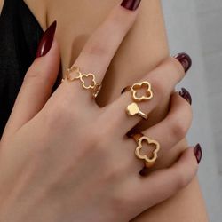 New / 3 Pcs Adjustable Rings Waterproof/ Clover Symbol 