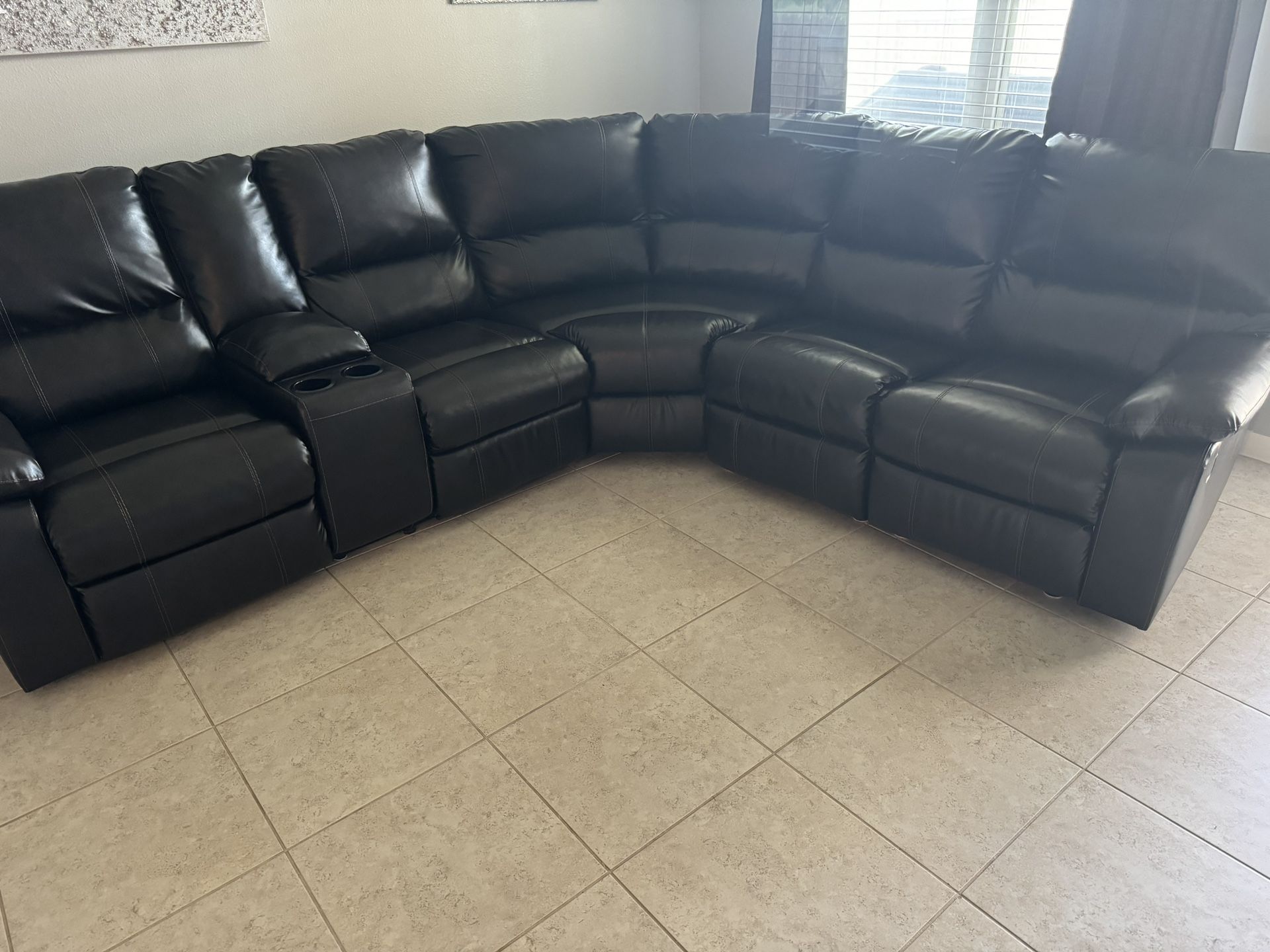 Brown Leather Recliner Sectional 