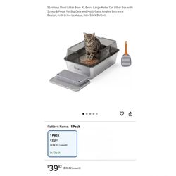 Brand new XL Extra Large (23.6"L × 15.7"W × 10"H) Stainless Steel Litter Box - Metal Cat Litter Box with Scoop & Pedal for Big Cats and Multi-Cats, An