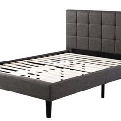 Queen Grey- Blackstone by Zinus Upholstered Square Stitched Platform Bed