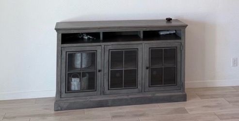 Tv stand Aspenhome Churchill Collection solid knotty alder wood construction and glass windowpane inserts