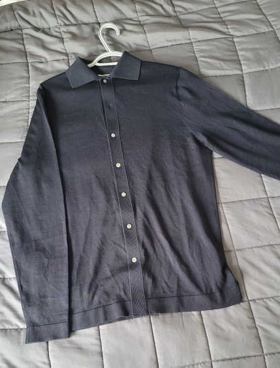 Navy Merino Long Sleeve Polo Cardigan