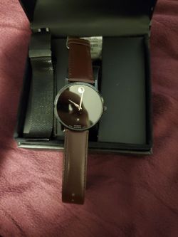 MOVADO Automatic Swiss Black Dial Cognac Leather Strap Men's Watch .Good Working.