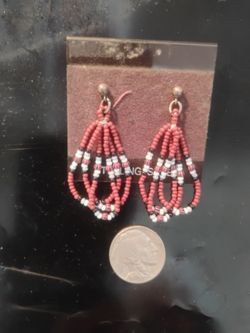 Beautiful Handmade Triple Teardrop Seed Beaded Southwestern Pierced Earrings Navajo with Sterling Silver Posts