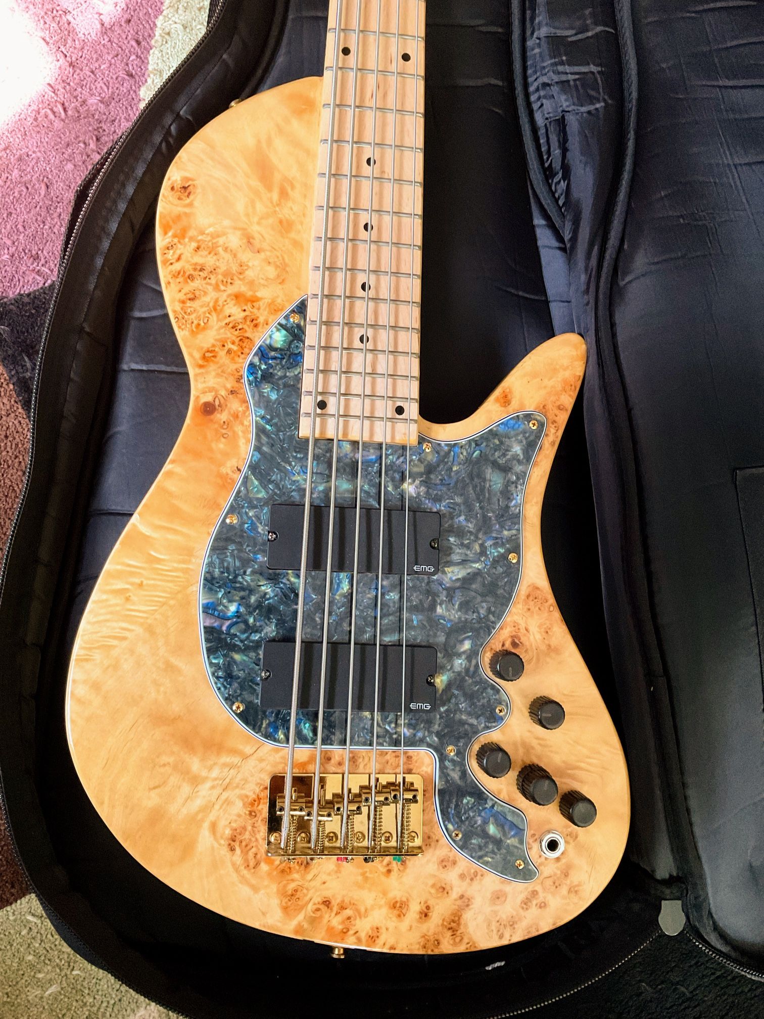 FODERA 5 STRING BASS GUITAR LOOK ALIKE , EMG PICKUPS, WITH CASE $800 obo , w RECEPT.
