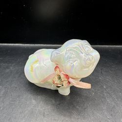 Vintage Fentron Opalescent White Art Glass Pig Figurine