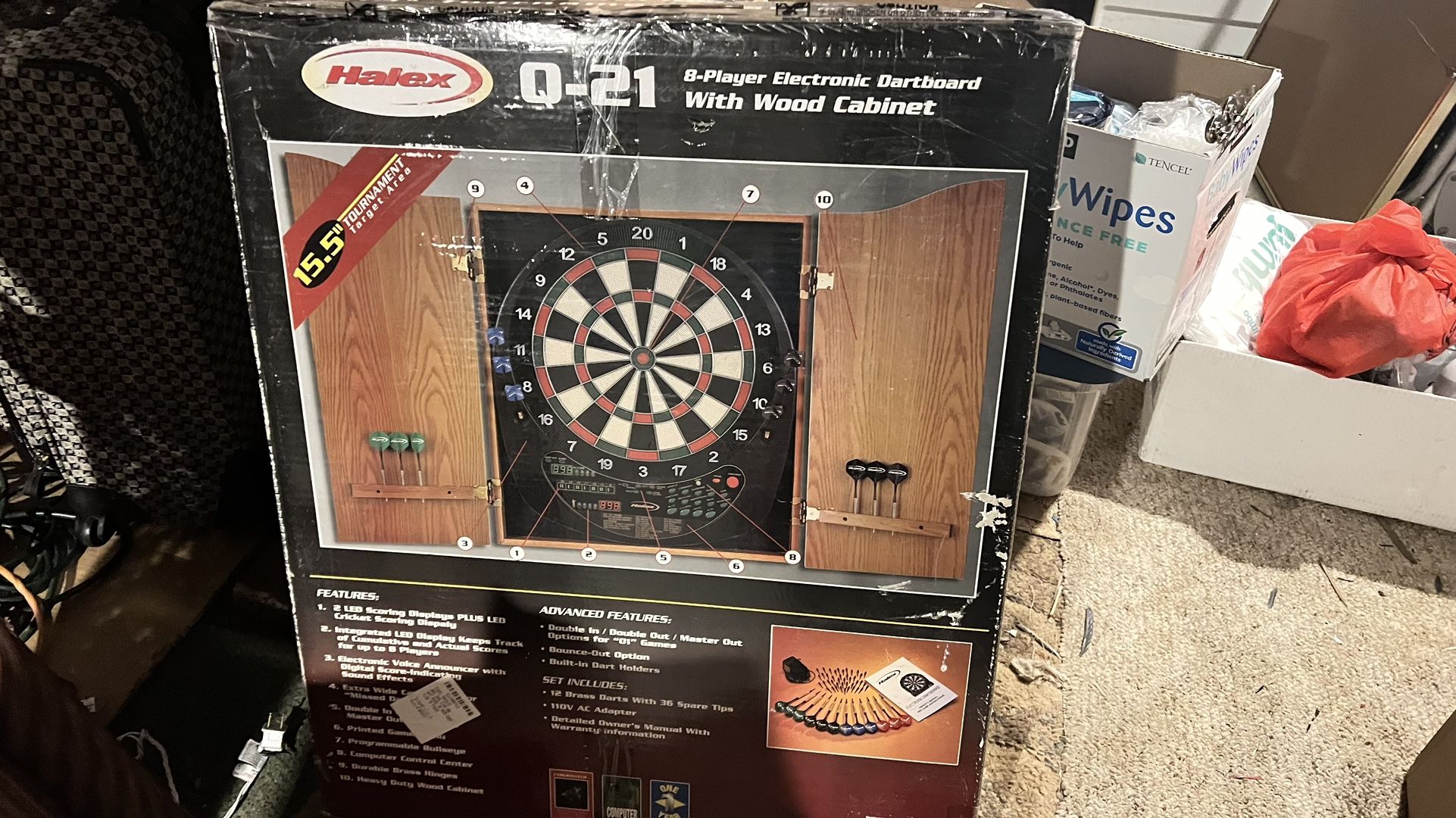 Halex Manchester Electronic Dart Board Wooden Cabinet 