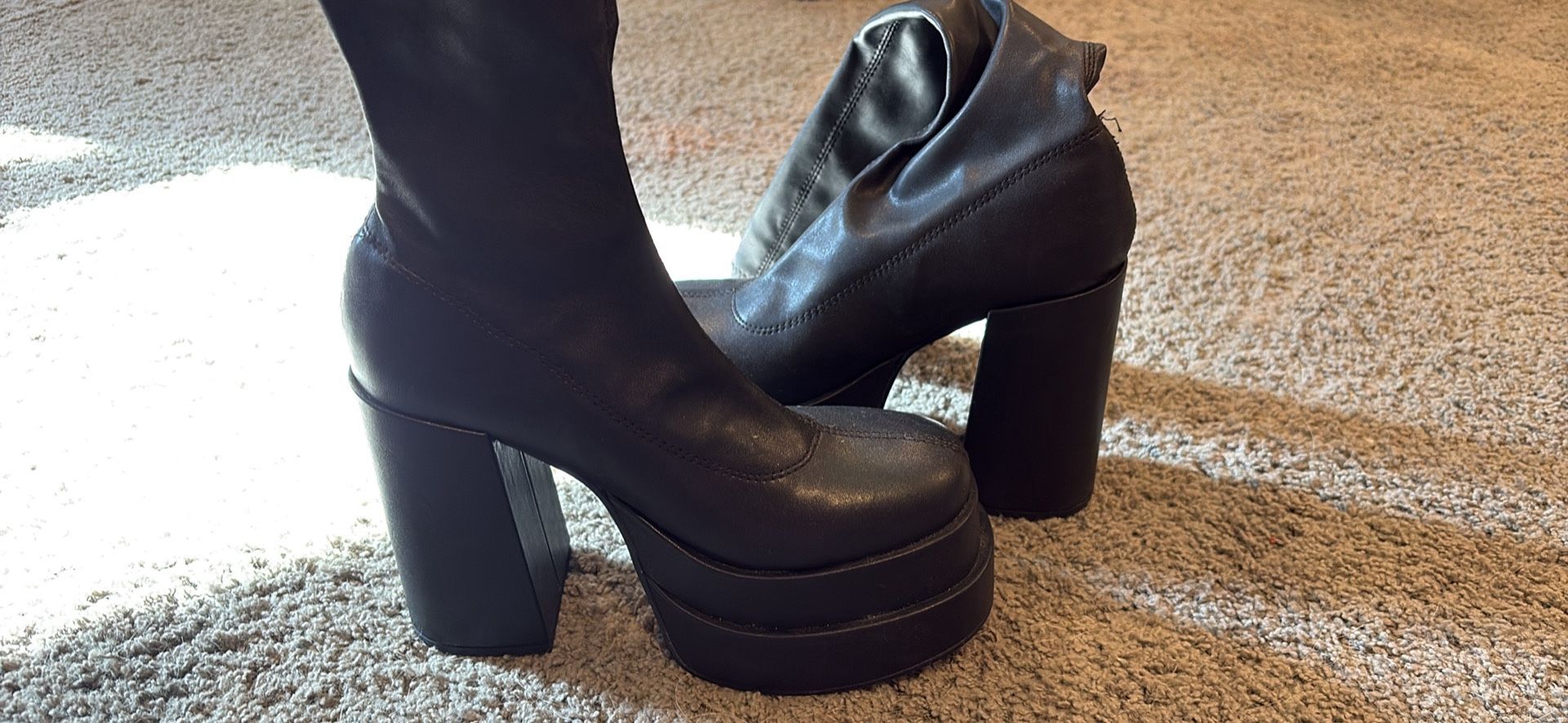 Goth Black Stretch Platform Boots