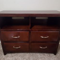Solid Wood Dresser With 4 Spacious Drawers And 2 Open Storage Areas 