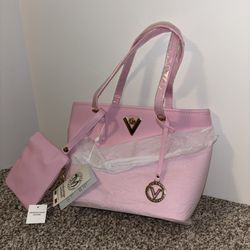 Brand New With Tags Valentino Orlandi Pink Vegan Leather Tote Bag with Matching Wallet