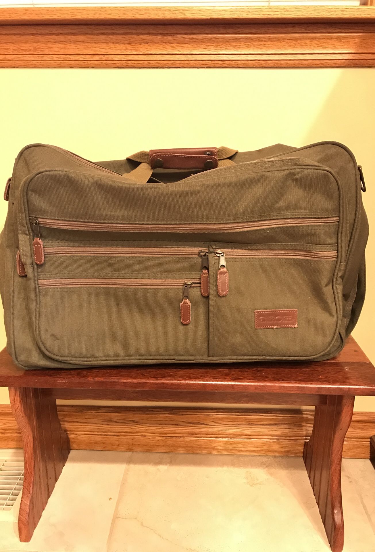 Olive heavy canvas travel bag.