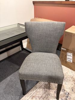Gray Upholstered Dining Chair with Nailhead Trim